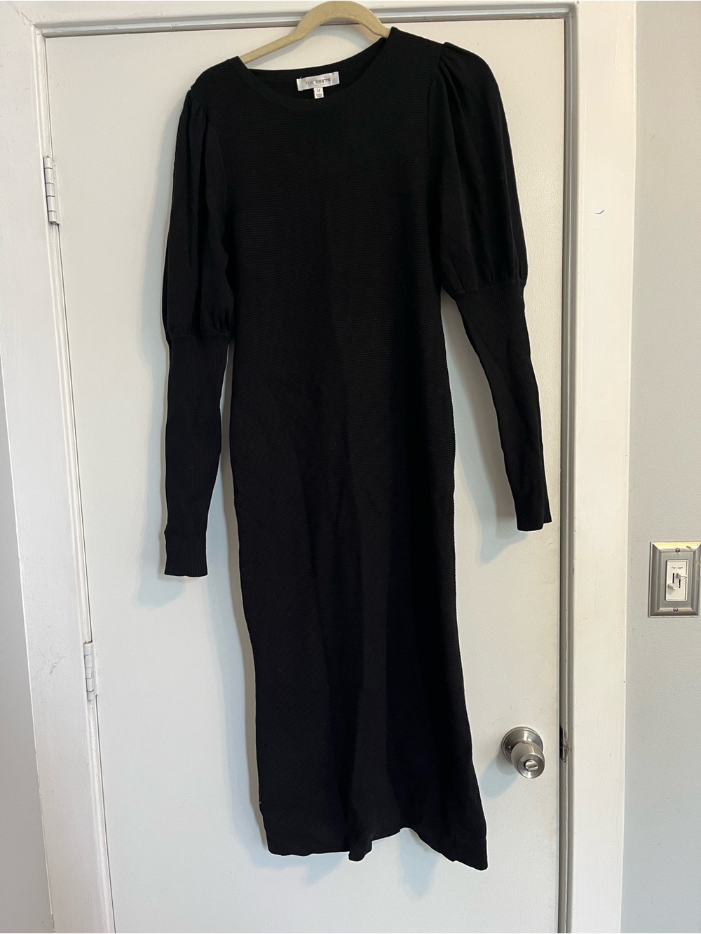 Toccin long sleeve puff sleeve midi dress black women’s medium - Picture 2 of 7